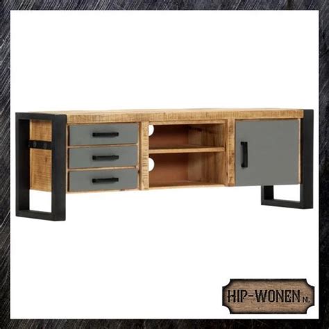 Hip Wonen Nl INDUSTRIEEL TV MEUBEL 120x30x40 Cm Mangohout Ijzer