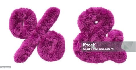 Pink Fur Alphabet Furry Percent And Ampersand Isolated On White