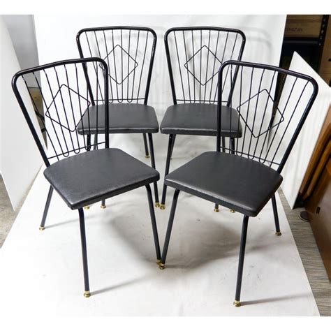 Mid Century Modern Black Metal Frame Kitchen Dining Chairs Set of 4 ...