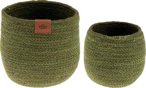 Karma Woven Jute Basket Planter Set Dark Olive Patio