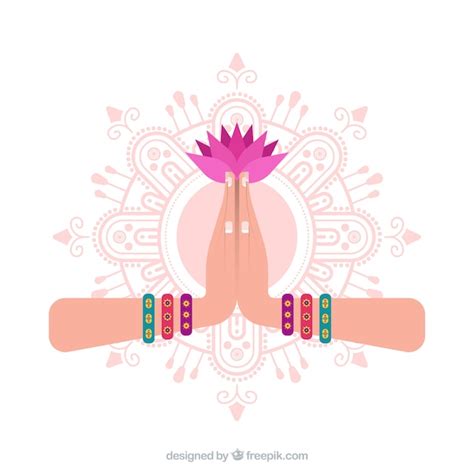 Free Vector Namaste Gesture With Mandal And Flower