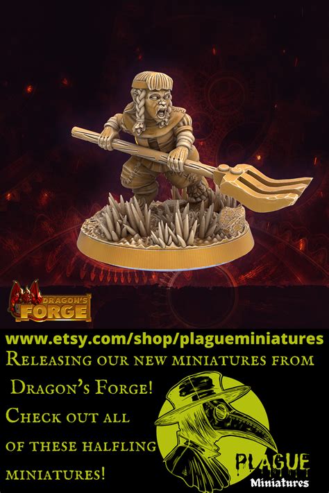 Female Halfling Miniature With Pitchfork 9 Poses 32mm Etsy