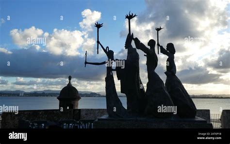 Silhouette Of The Bonze Statue In Plaza De La Rogativa San Juan Puerto