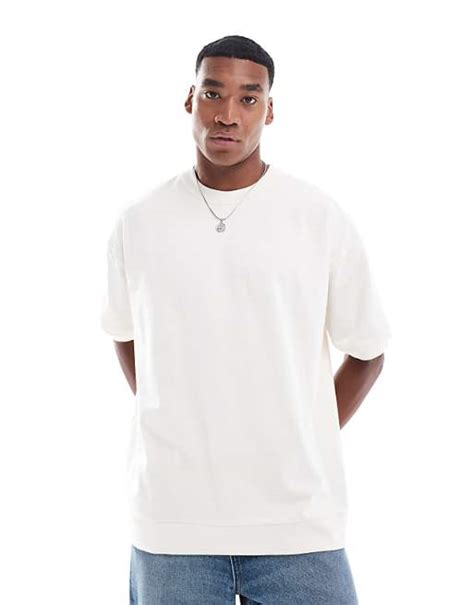 Asos Design Oversized Heavyweight T Shirt With Rib Crew Neck In Cream