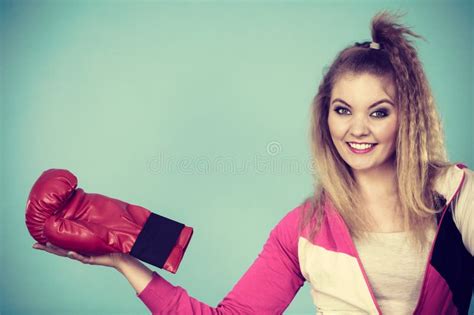 Funny Girl In Red Gloves Playing Sports Boxing Stock Photo Image Of