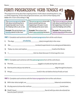 Form Progressive Verb Tenses Worksheet Education