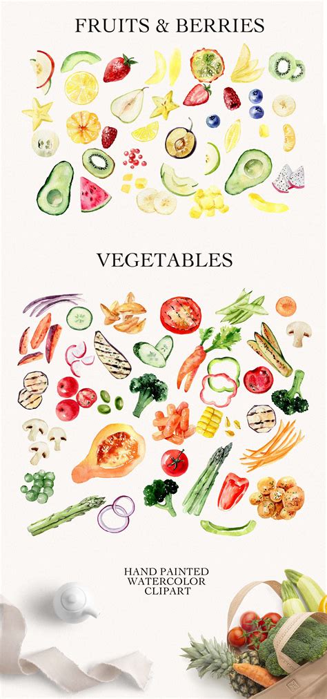 Healthy Food Watercolor Clipart Collection - Design Cuts