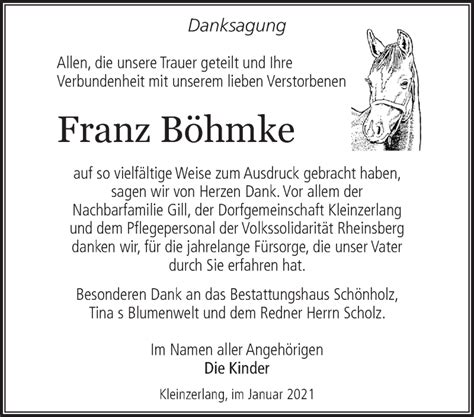 Traueranzeigen von Franz Böhmke Märkische Onlinezeitung Trauerportal