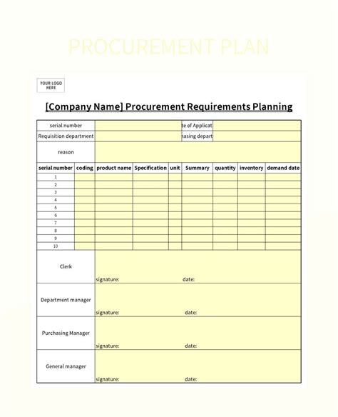 Procurement Plan Excel Template And Google Sheets File For Free ...