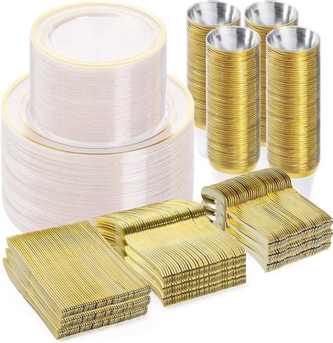 Amazon BESTVIP 600PCS Clear Gold Dinnerware Set For 100 Guests