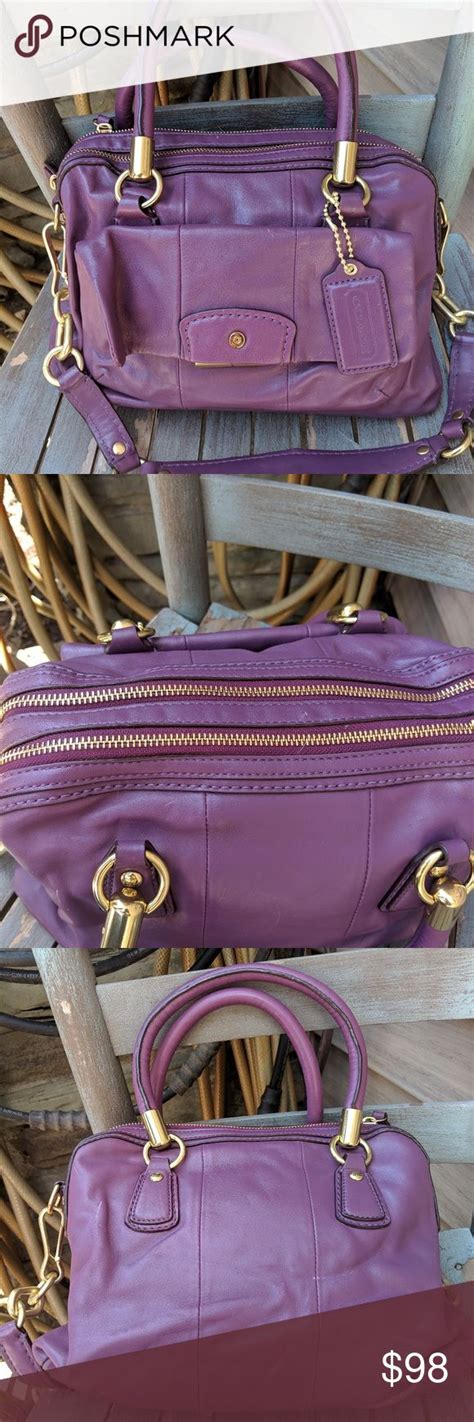 Coach Purple Leather Crossbody Handbag Euc Leather Handbags Crossbody