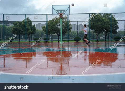 Basketball Court After Rain Basketball Halfcourt Stock Photo 1637092114