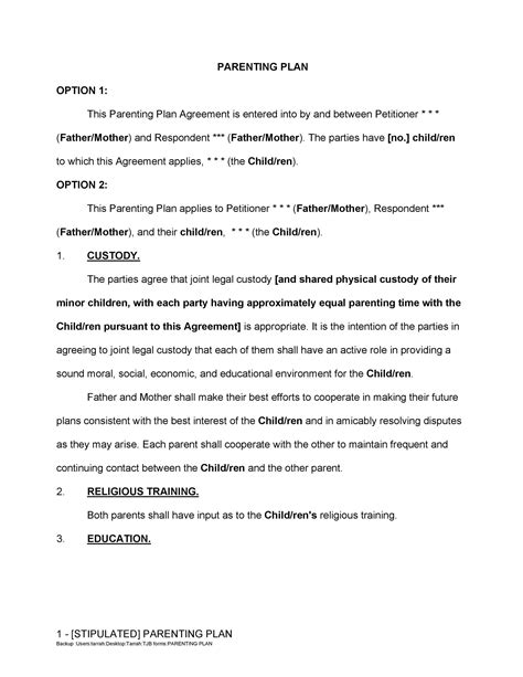 49 Free Parenting Plan And Custody Agreement Templates Templatelab