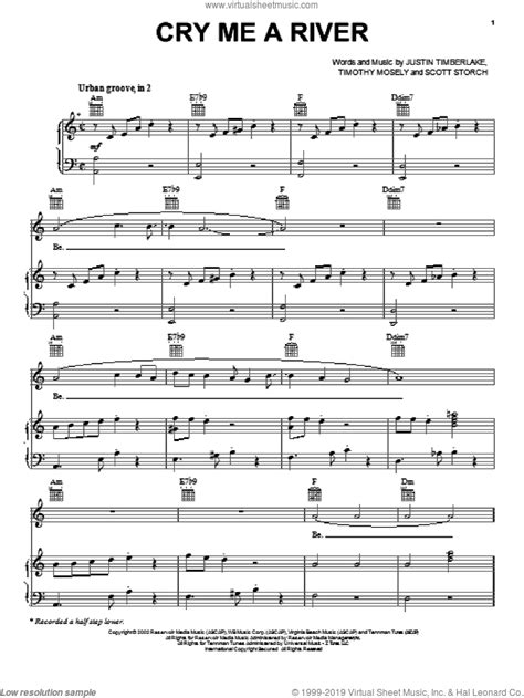 Cry Me A River Sheet Music For Voice Piano Or Guitar V2