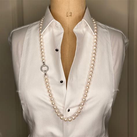 Long White Pearl Necklace with Circular Clasp | The Real Pearl Co