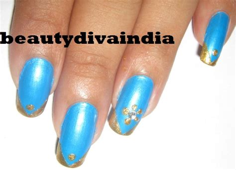 BLUE & GOLD NAIL ART (TAPE MANICURE) | BEAUTYDIVA INDIA