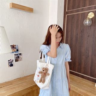 Love Bear tote bag แถมฟร พวงกญแจตกตาหมตวใหญสนำตาล Shopee