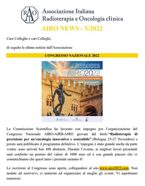 Newsletter Airo Associazione Italiana Di Radioterapia Ed