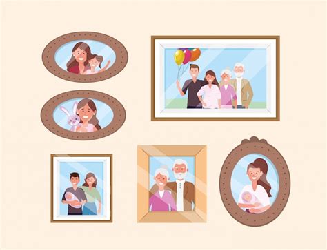 Free Vector | Set happy family pictures memories decoration