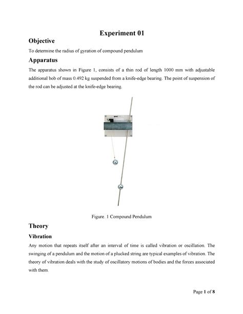 Lab 01 To Determine The Radius Of Gyration Of Compound Pendulum