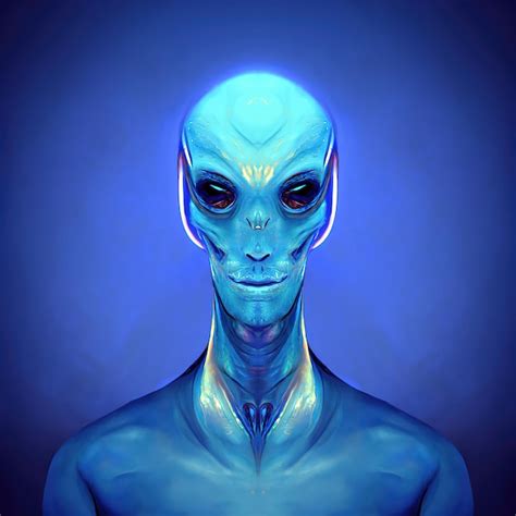 Retrato Guapo Alien Gena De Piel Azul Hombre Fondo Azul Claro Sonrisa