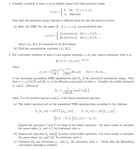 Solved 1 Consider A Particle Of Mass M In An Infinite