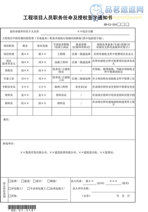 Gd C1 314 工程项目人员职务任命及授权签字通知书品茗逗逗网品茗施工软件服务平台