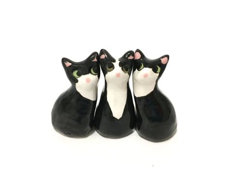 Tuxedo Cat Cake Toppers Miniature Cat Pottery Black And Etsy