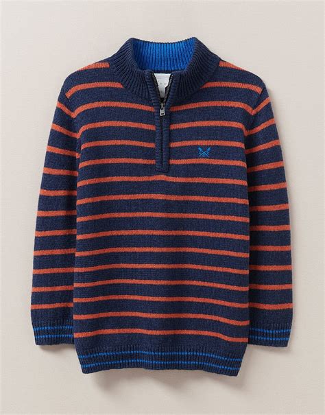 Boys Stripe Half Zip Funnel Neck Jumper From Crew Clothing Company