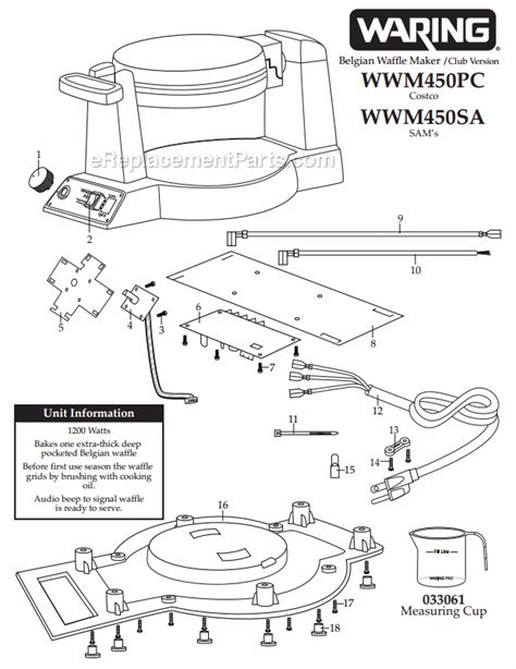 Waring WWM450PC Belgian Waffle Maker/Club Version OEM Replacement Parts From eReplacementParts.com