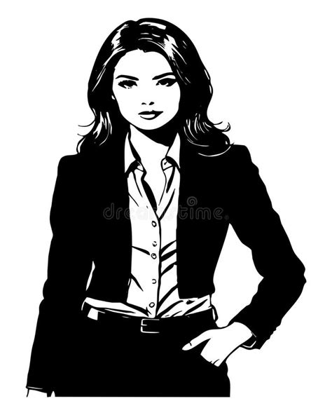 Business Woman in the Office. Fictional Characters. Black and White ...