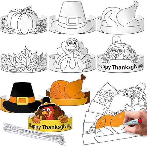 Amazon Whaline 24 Pack Thanksgiving Coloring Crowns With Elastic