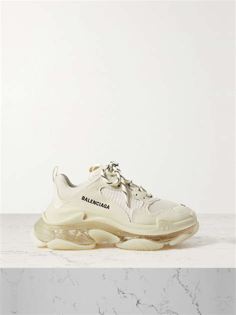 BALENCIAGA Triple S Clear Sole logo-embroidered faux leather and mesh ...