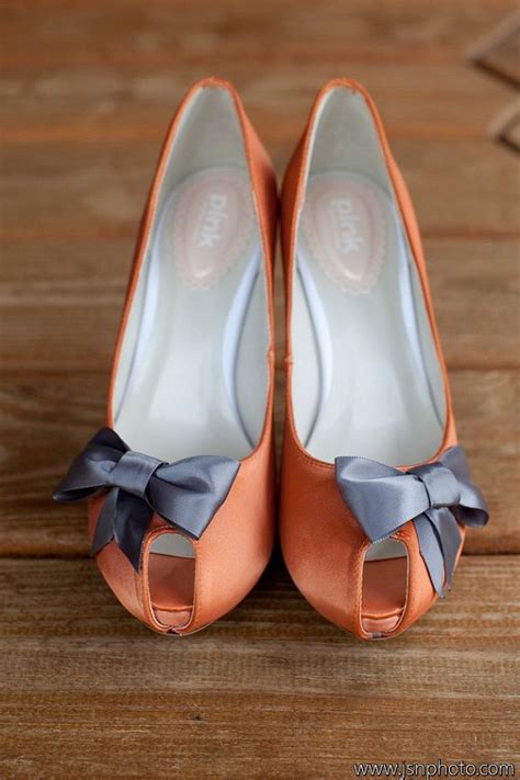 Wedding Shoes Burnt Orange Peep Toe Wedding Shoes With Gray Etsy Mode Nuptiale Chaussure