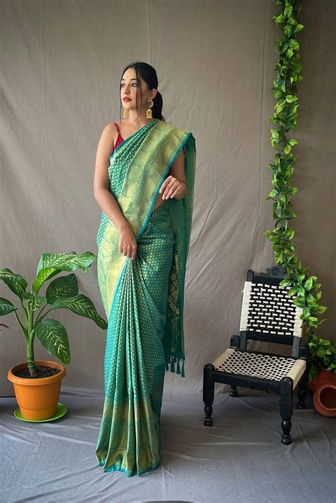 Light Blue Kanjivaram Silk Saree With Golden Zari Weaving Work