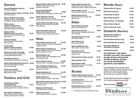 Menu 2024 Bindaas The Indian Kitchen In Kingston Upon Thames Thefork