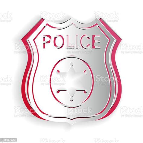 Paper Cut Police Badge Icon Isolated On White Background Sheriff Badge