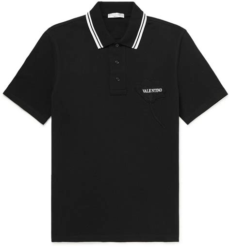 Valentino Slim Fit Appliquéd Contrast Tipped Cotton Piqué Polo Shirt Shopstyle