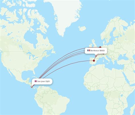 Flights From Bordeaux To San Jose BOD To SJO Flight Routes