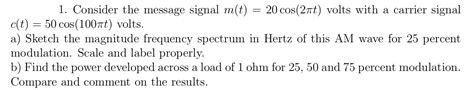 Solved Consider The Message Signal M T 20cos 2pi T