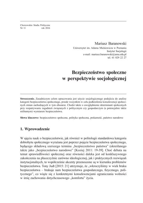 Pdf Bezpiecze Stwo Spo Eczne W Perspektywie Socjologicznej