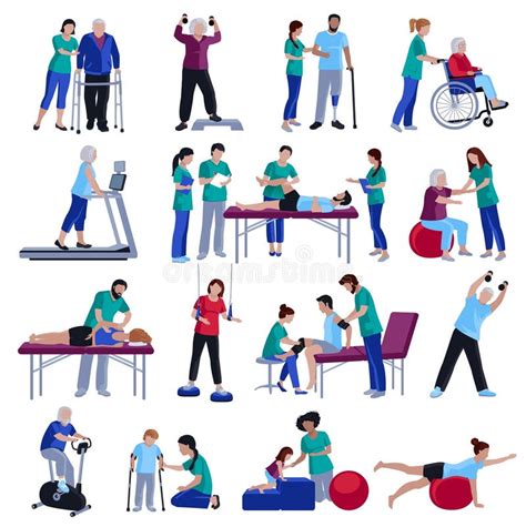 Physiotherapy Rehabilitation People Flat Icons Collection Stock Vector Illustration Of