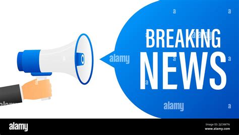 Male Hand Holding Megaphone With Breaking News Speech Bubble Loudspeaker Vector Illustration