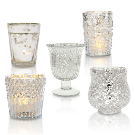 Bohemian Chic Silver Mercury Glass Tea Light Votive Candle Holders Se