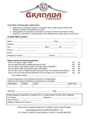 Fillable Online Volunteer Ambassador Application Santa Barbara Fax