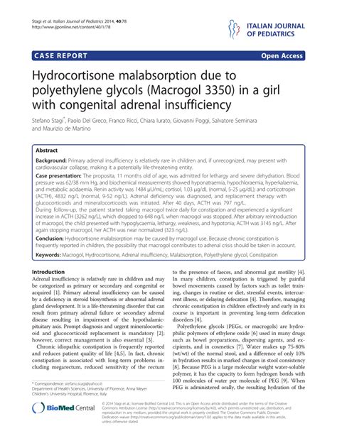 (PDF) Hydrocortisone malabsorption due to polyethylene glycols (Macrogol 3350) in a girl with ...