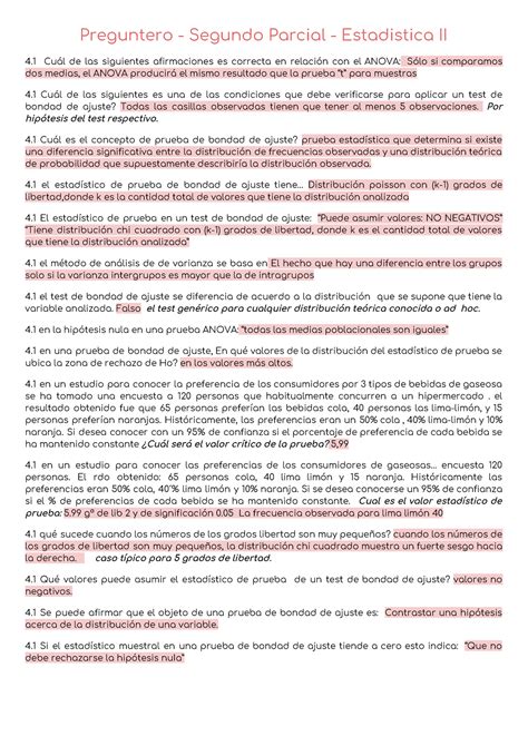 Preguntero Segundo Parcial Estadistica Ii Por Hip Tesis Del