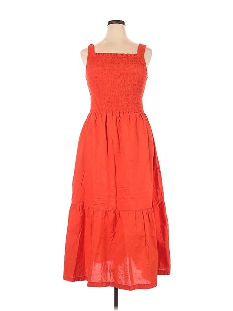 Everlane 100 Cotton Solid Red Orange Casual Dress Size 14 46 Off