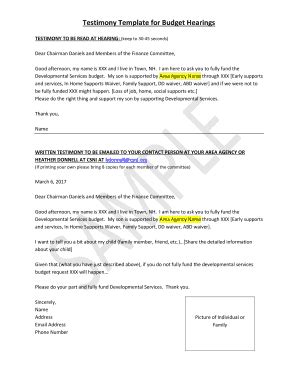 Fillable Online Testimony Template For Budget Hearings Fax Email Print