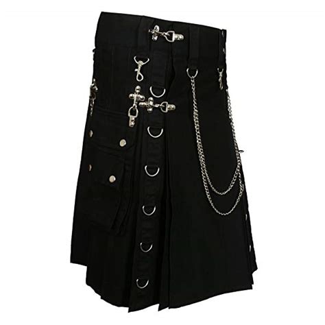 Black Fashion Gothic Kilt With Silver Chains Scottish Kilt Collection